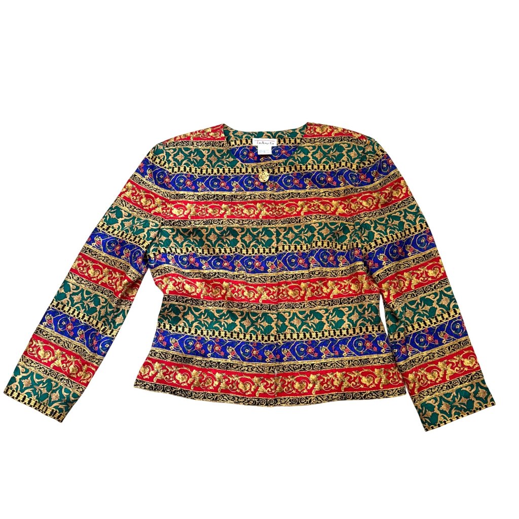 Talbots Women's Jacket 12 Silk Multicolor Floral Hidden Buttons Vintage Career